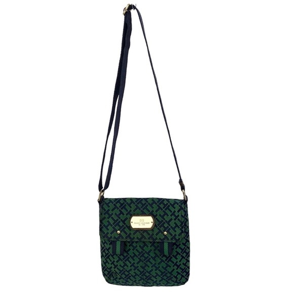 Tommy Hilfiger ® ★ Monogram Jacquard Print Crossbody Bag ★ Kelly Green + Navy ★ - Picture 3 of 16